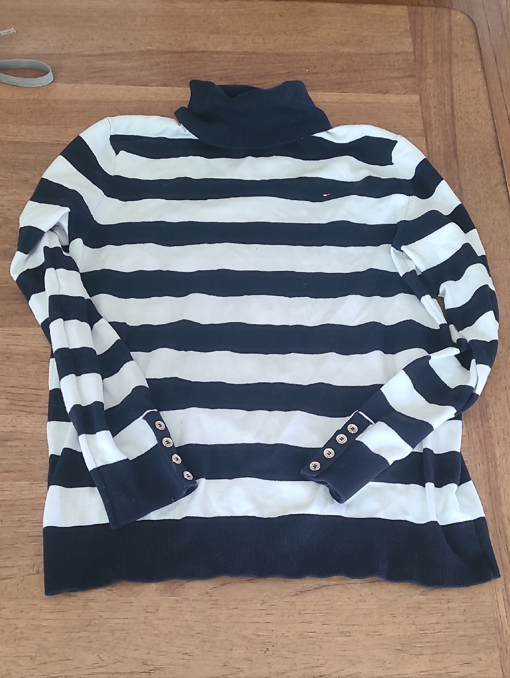 Tommy Hilfiger Striped Turtleneck Sweater - Navy & White